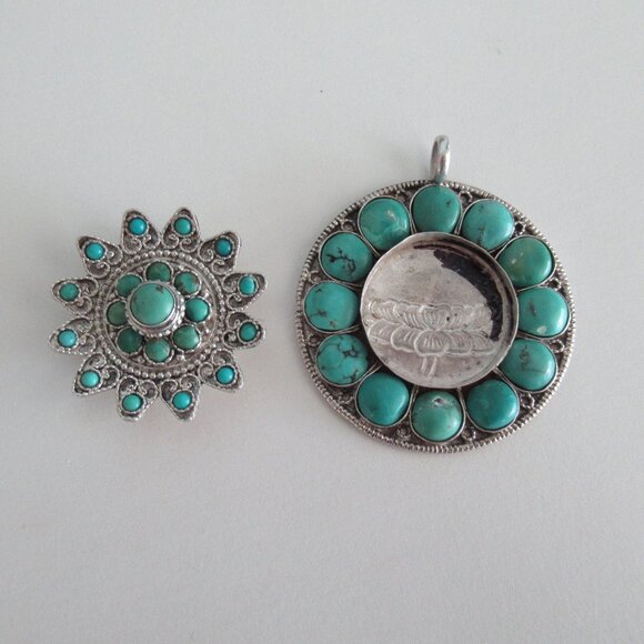 Vintage Estate Jewelry 925 Sterling Silver and Turquoise Pill Box Locket Pendant - Picture 7 of 12